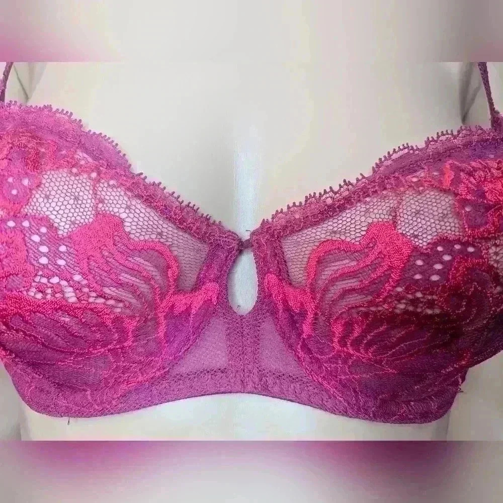 NWOT Simone Perele Red Lace Promesse Demi Cup Bra 32D - Picture 3 of 10